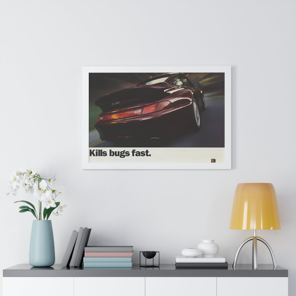 Porsche 911 Turbo — "Kills Bugs Fast" | Vintage Ad Framed Poster