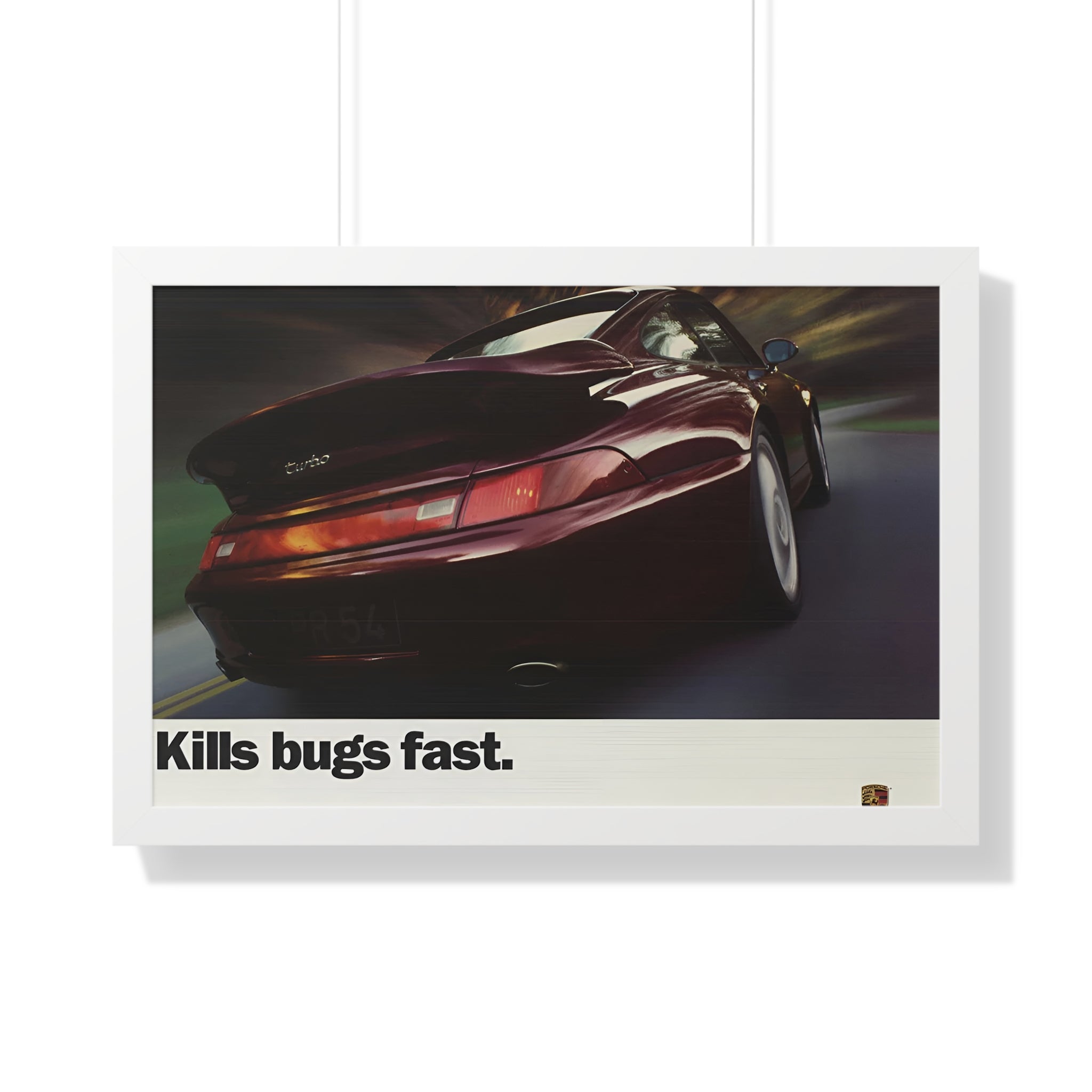 Porsche 911 Turbo — "Kills Bugs Fast" | Vintage Ad Framed Poster