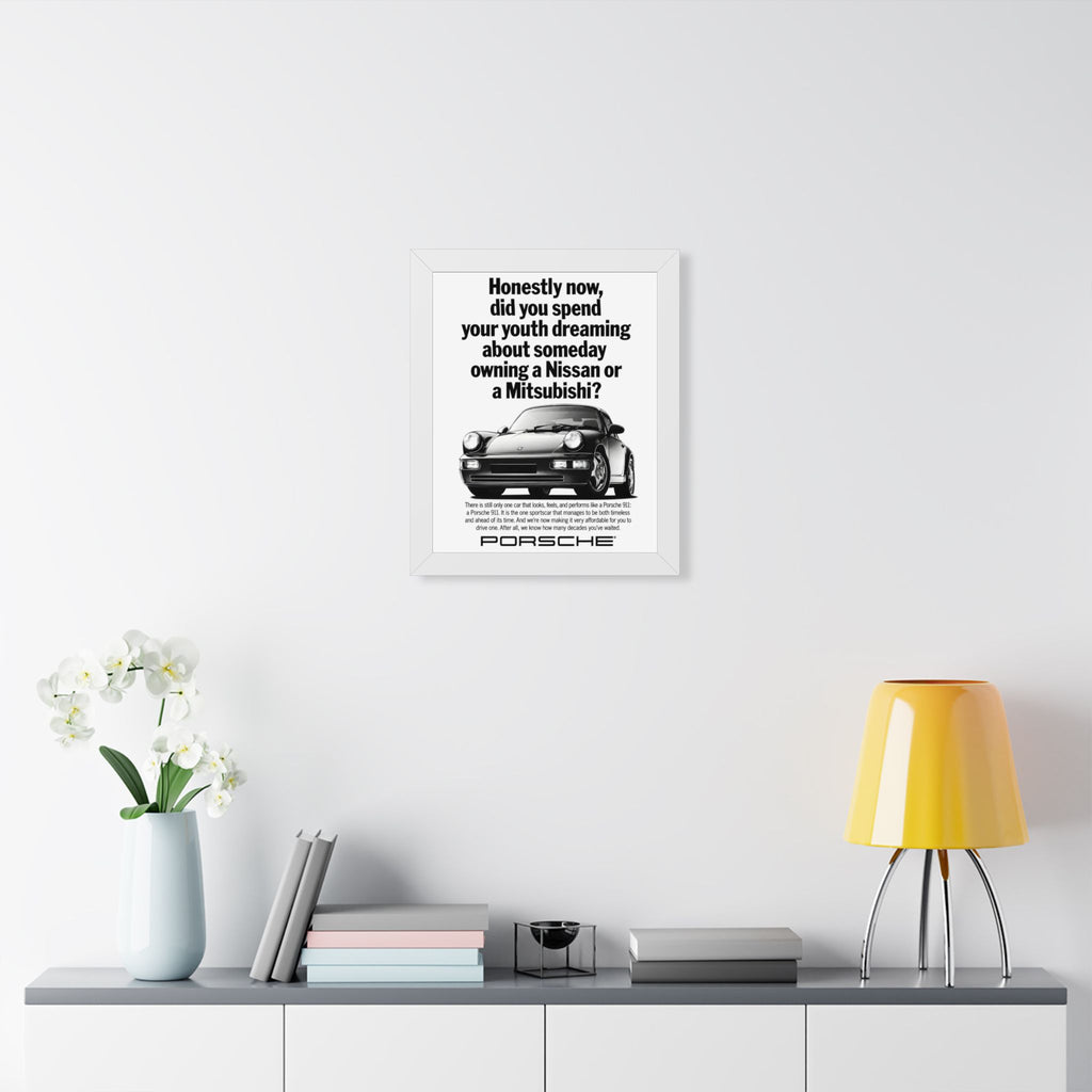 Porsche 911 — "Did You Dream of Owning a Nissan?" | Vintage Ad Framed Poster
