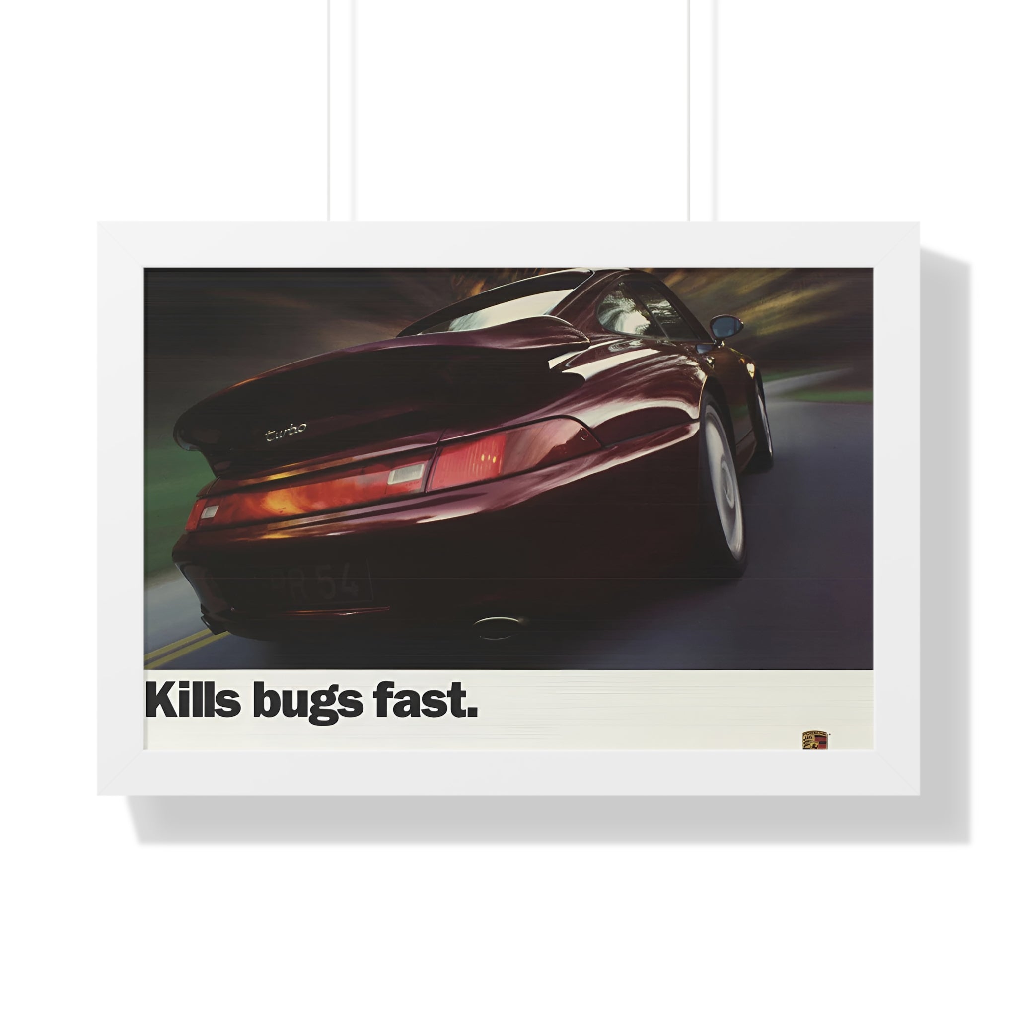 Porsche 911 Turbo — "Kills Bugs Fast" | Vintage Ad Framed Poster