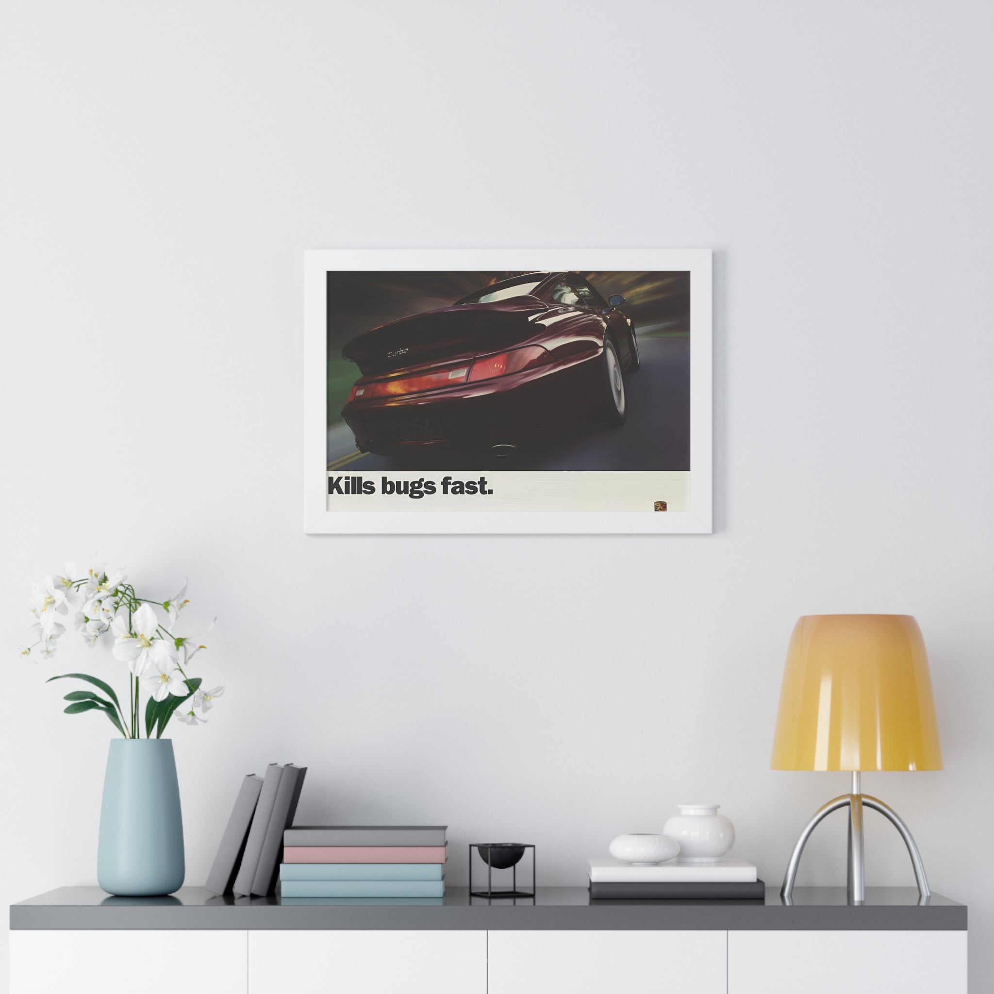 Porsche 911 Turbo — "Kills Bugs Fast" | Vintage Ad Framed Poster