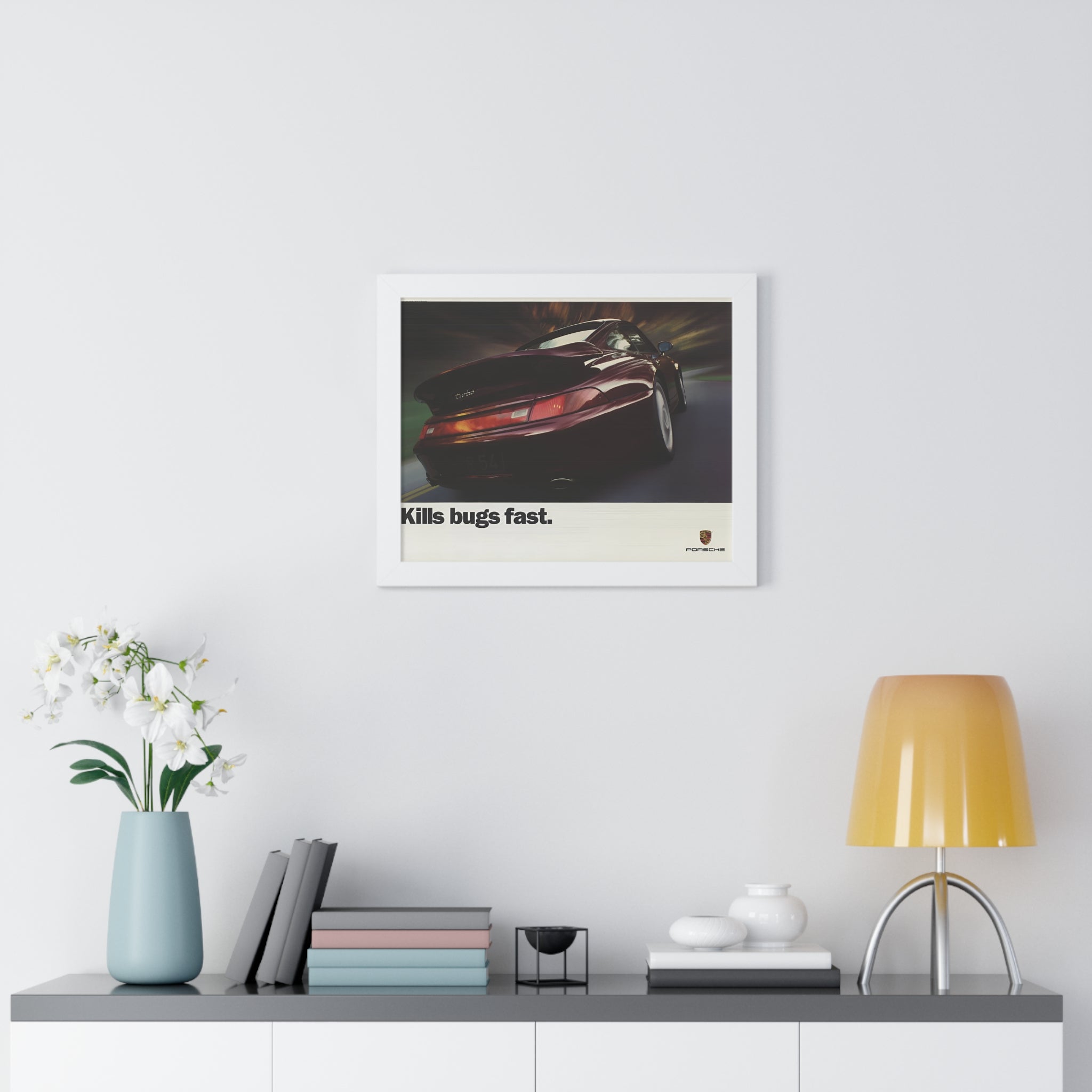 Porsche 911 Turbo — "Kills Bugs Fast" | Vintage Ad Framed Poster