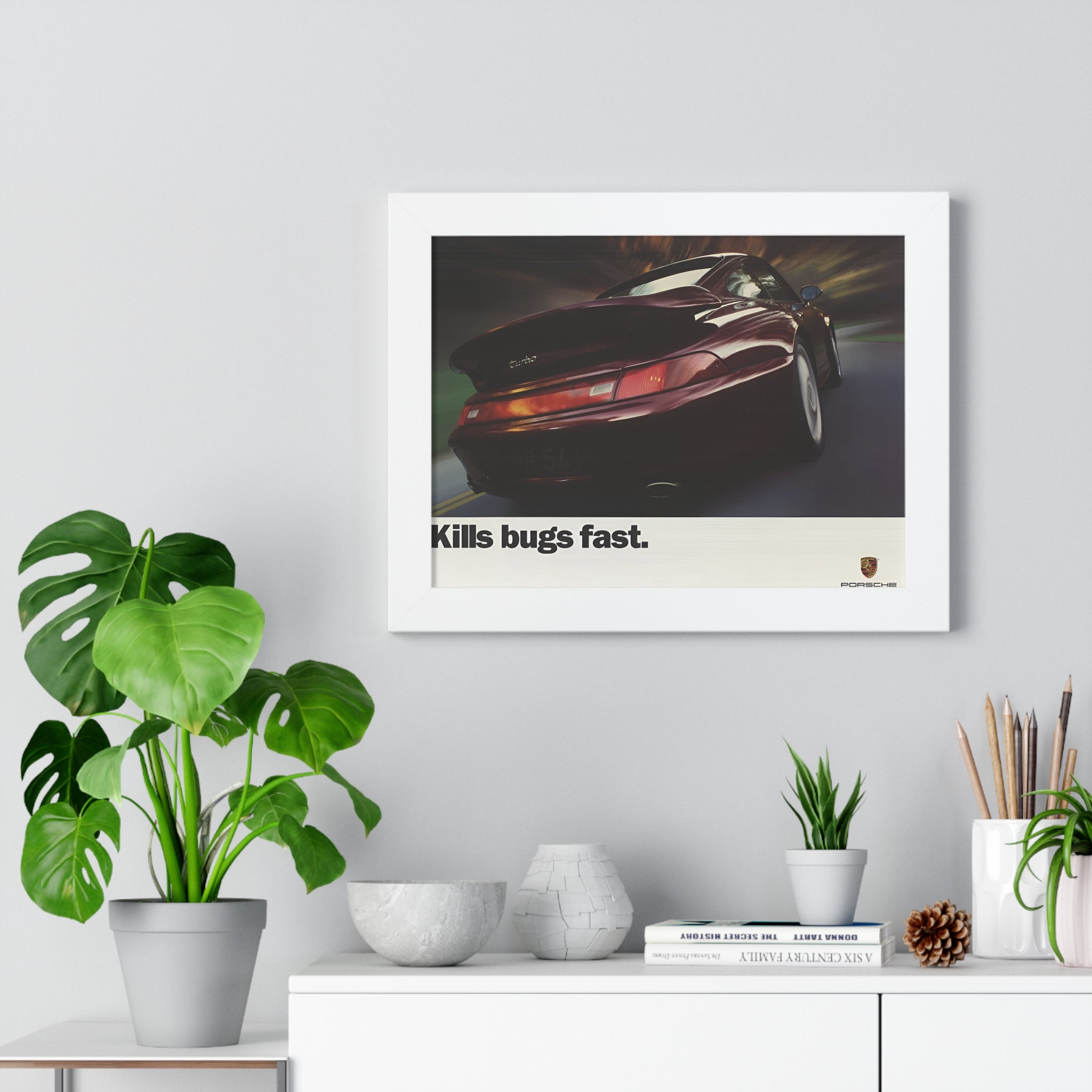Porsche 911 Turbo — "Kills Bugs Fast" | Vintage Ad Framed Poster