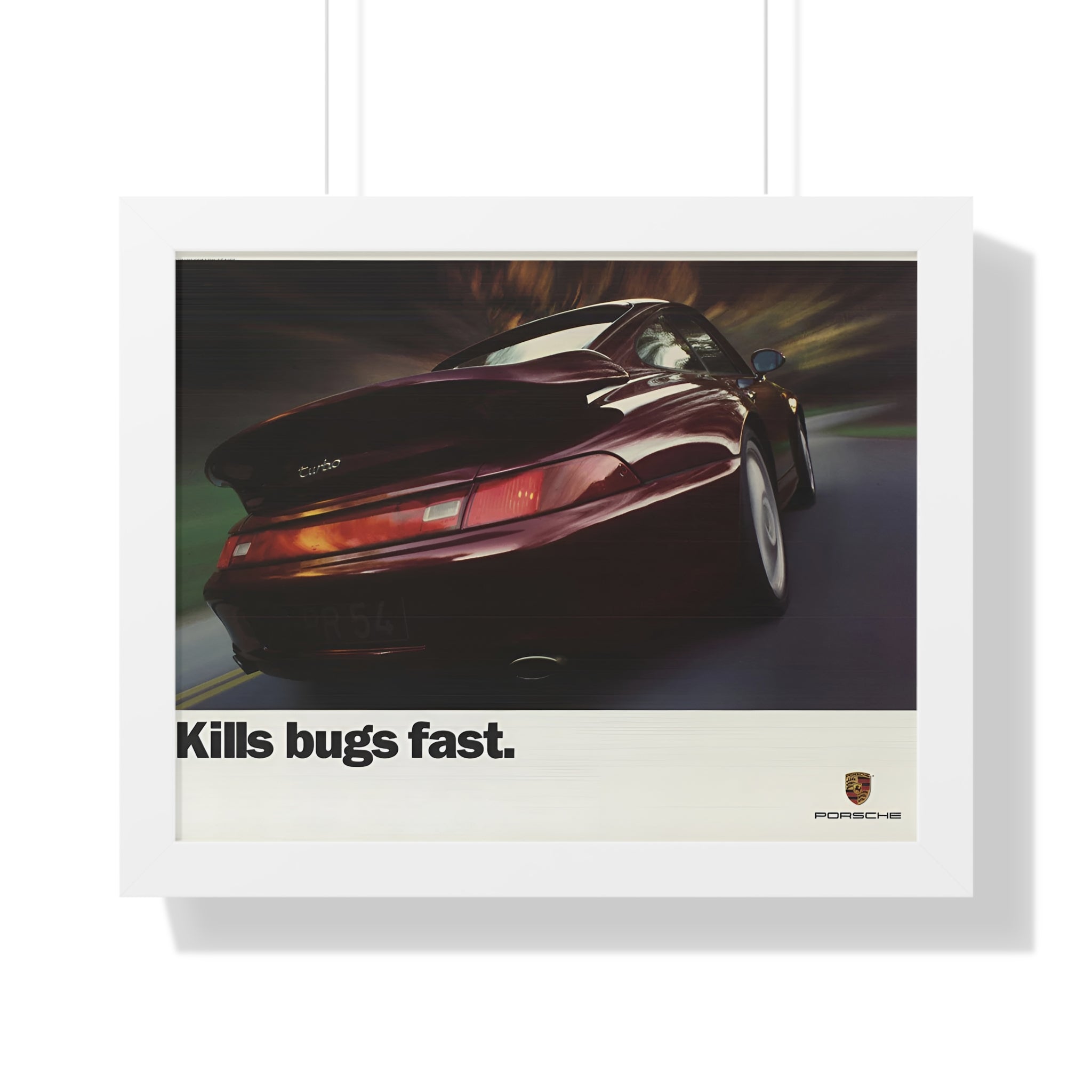 Porsche 911 Turbo — "Kills Bugs Fast" | Vintage Ad Framed Poster
